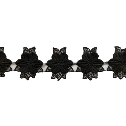 Gipiura aplikacja kwiaty - m594 - czarna, matowa - 5,5cm