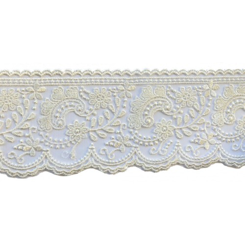 Koronka na tiulu - 12115 - kremowa -  9cm