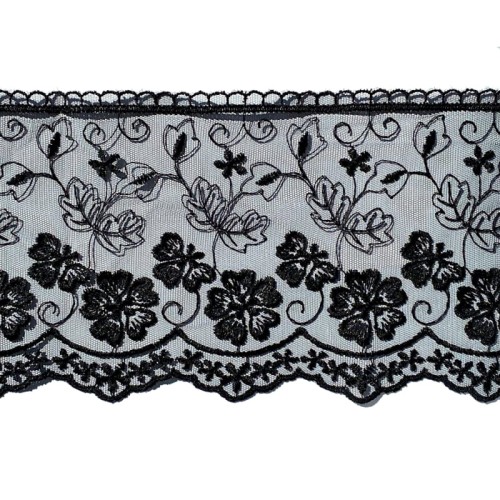 Koronka na tiulu - B0509 - czarna - 12cm