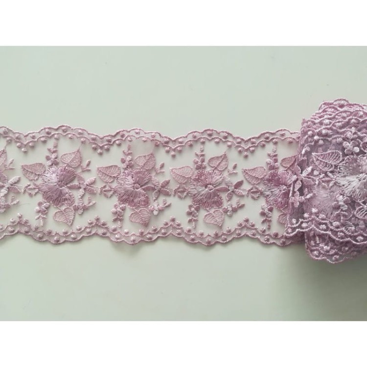Promocja - Końcówka- 0,8 mb-Koronka na tiulu - 194200 - pudrowy róż - 8cm