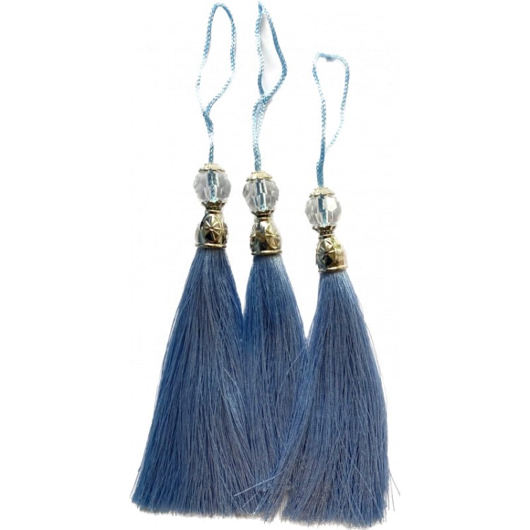 Chwost z koralikiem srebrnym, jasny niebieski, 12 cm