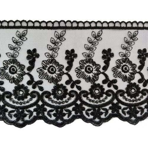 Koronka na tiulu - B0821 - czarna - 13,5cm