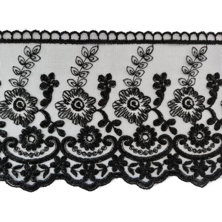 Koronka na tiulu - B0821 - czarna - 13,5cm