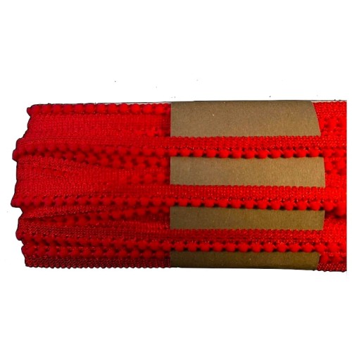 Taśma ozdobna, pompony na taśmie - 10156 – czerwona - 1cm