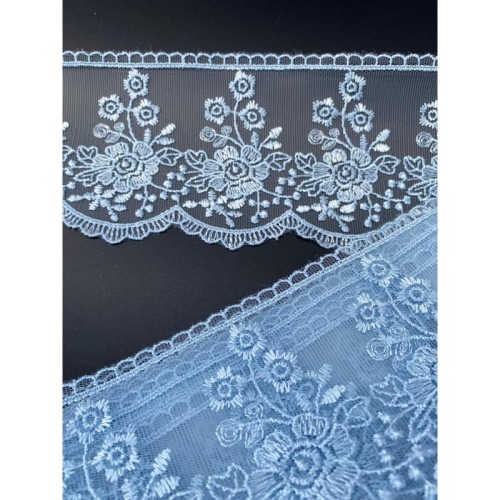 Promocja- Końcówka- 0,60 mb -Koronka na tiulu - B0822 - baby blue - 9cm