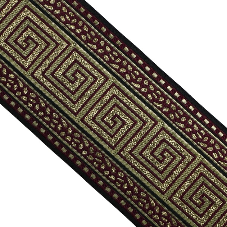 Taśma żakardowa, taśma ozdobna - 70057 v2 - bordowo-złota - 7cm