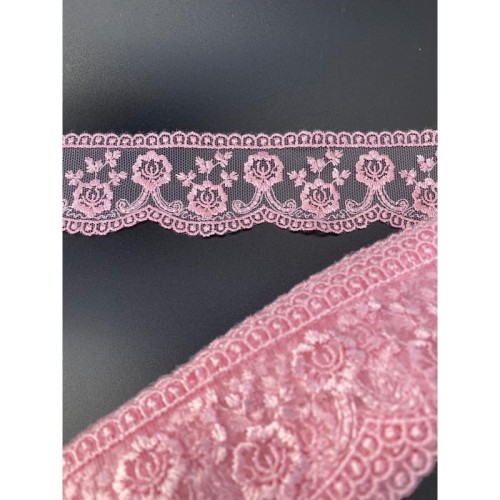 Koronka na tiulu - B0210 - różowa - 4,5cm
