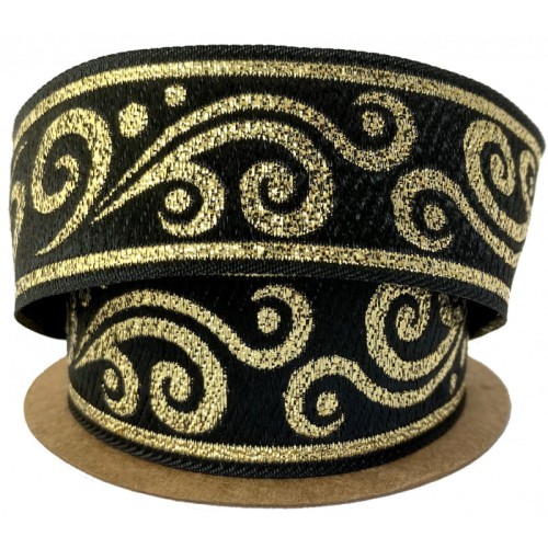 Taśma żakardowa - 35078 - czarno-złota – 3,5cm