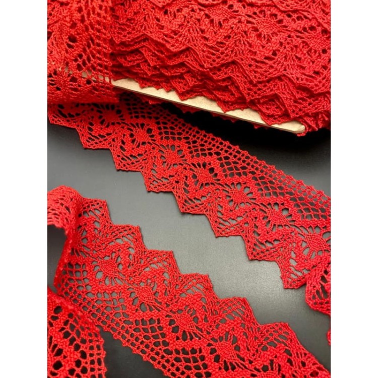 Koronka bawełniana 50 czerwona, 6,5 cm