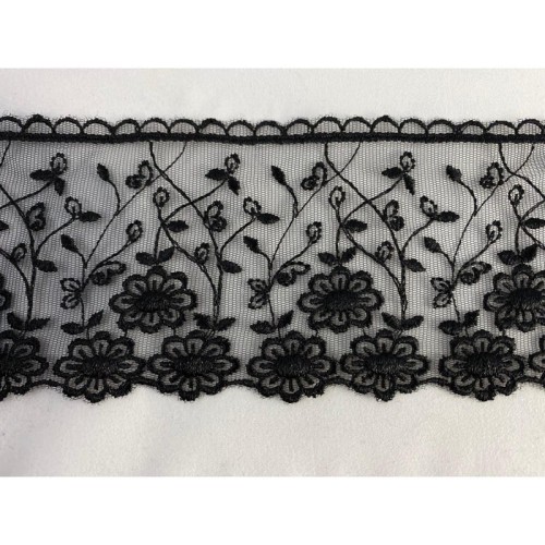 Koronka na tiulu - B0501 - czarna - 8cm