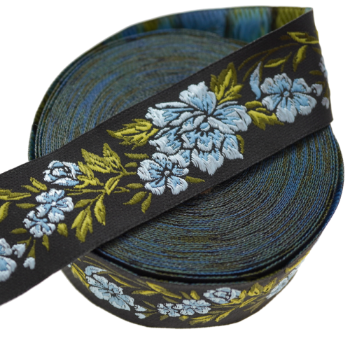 Taśma żakardowa - 35096 v1 - 3,5cm boho, Etno, kwiaty