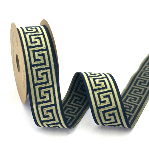 Taśma żakardowa - 35062 - niebiesko-złota - 3,5cm