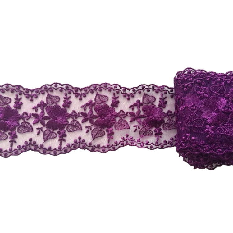 Promocja - Końcówka- 0,7 mb- Koronka na tiulu - 194200 - fioletowa - 8cm