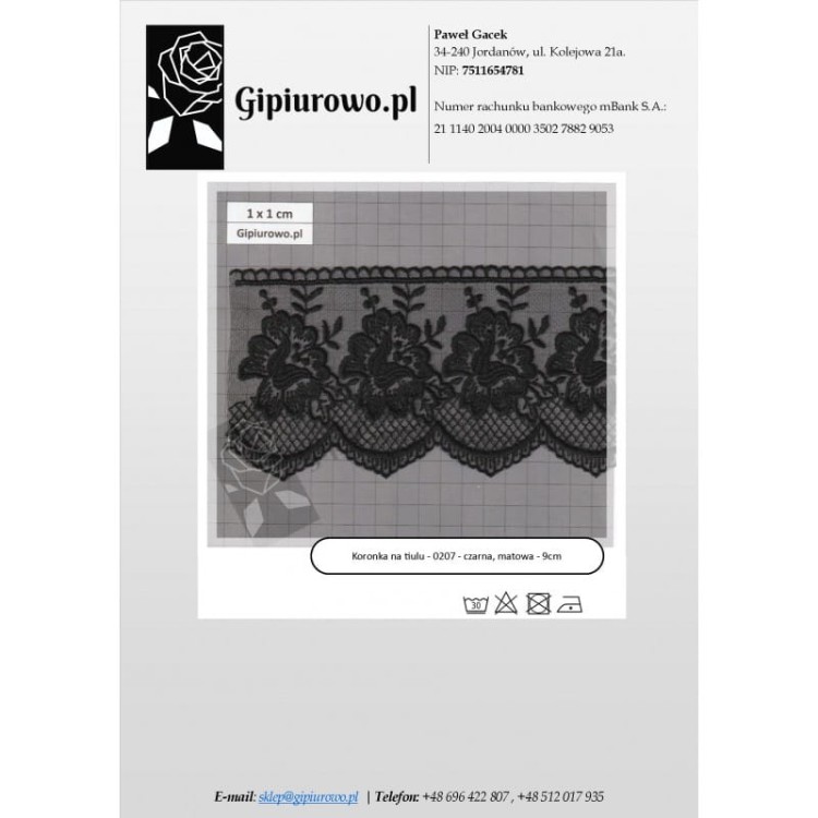 Koronka na tiulu - 0207 - czarna, matowa - 9cm