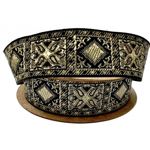 Taśma żakardowa - 25587 v5 czarna ze złotem - 2,5cm