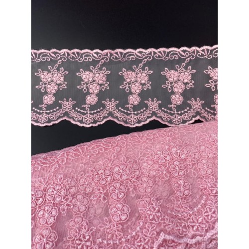 Koronka na tiulu - 5164 - różowa - 9cm