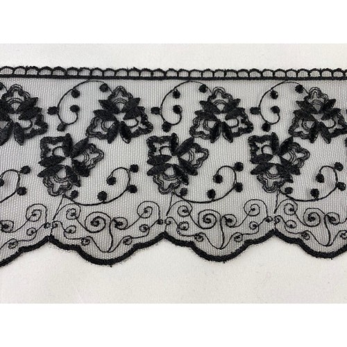 Koronka na tiulu - B0216 - czarna - 10cm
