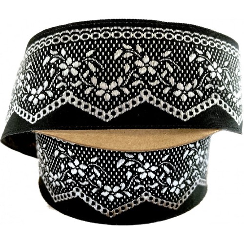 Taśma żakardowa - 35710 - czarno srebrna - 3,5cm