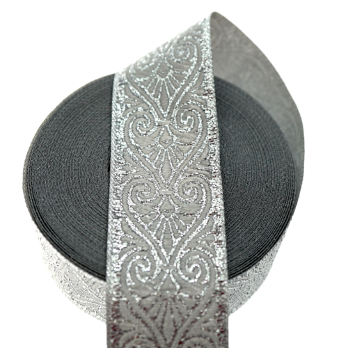 Taśma żakardowa - 35071 - metalizowana srebrna - 3,5cm