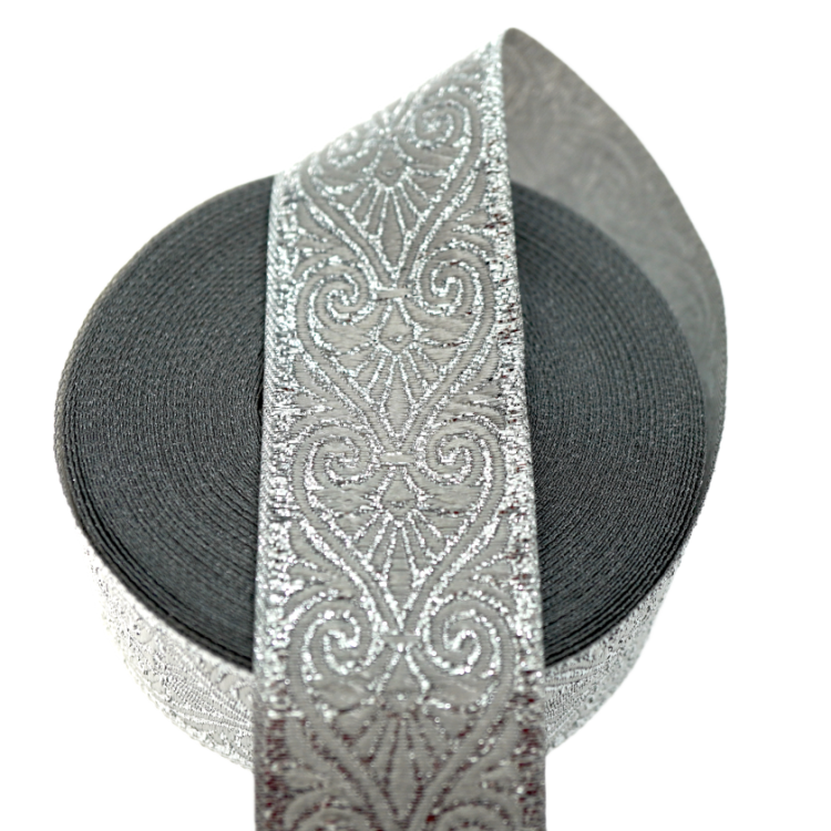 Taśma żakardowa - 35071 - metalizowana srebrna - 3,5cm