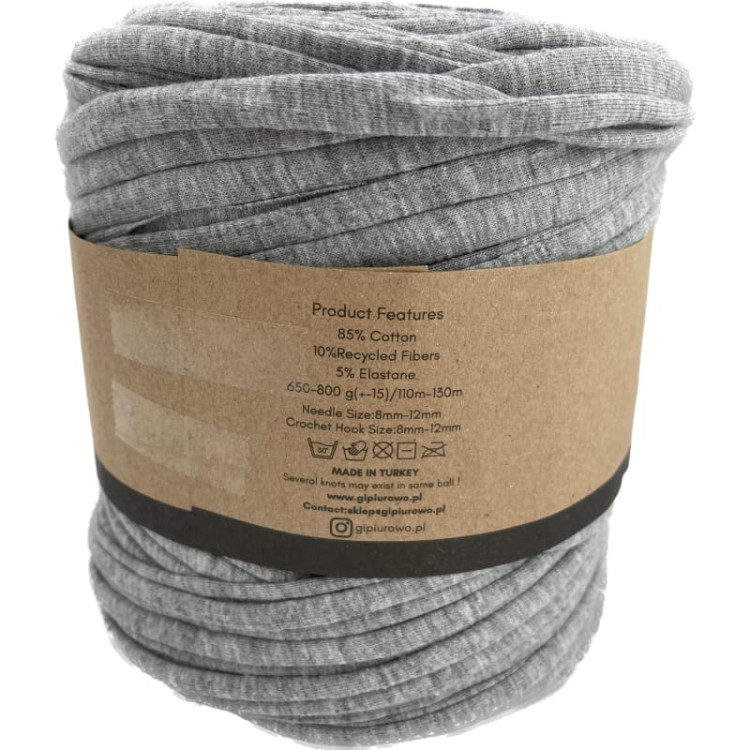 Przędza makaronowa, włóczka spaghetti -  T-Shirt Yarn - szary 2 - 130 m