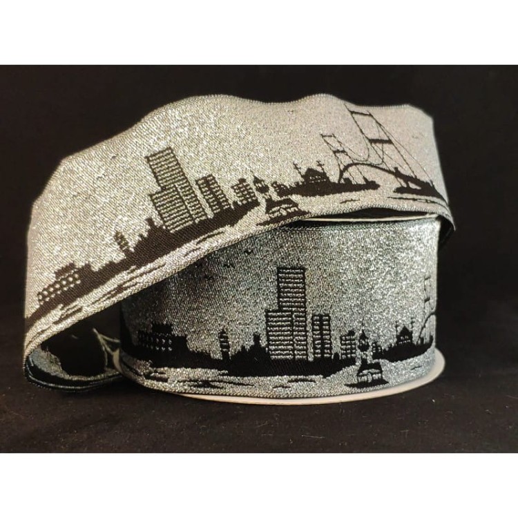 Taśma żakardowa - 40079 – biało czarna - 4cm