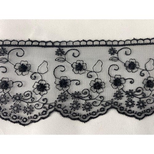 Koronka na tiulu - B0196A - czarna - 8cm