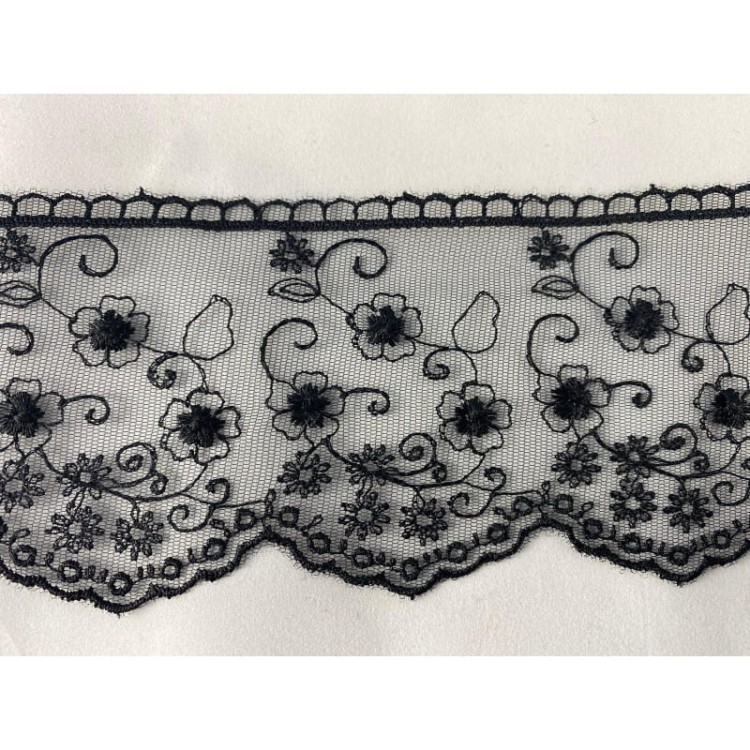 Koronka na tiulu - B0196A - czarna - 8cm