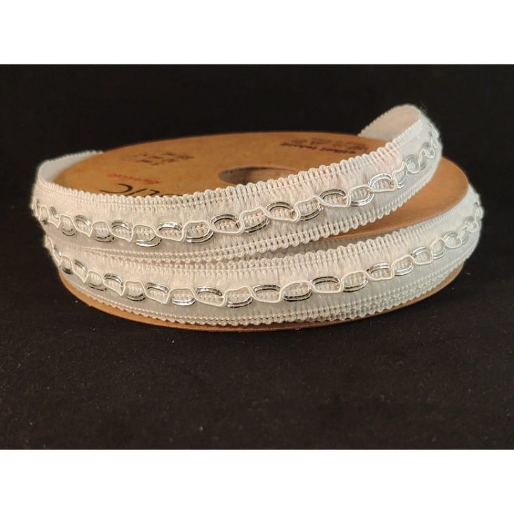 Taśma ozdobna, tapicerska - 12720 – biało srebrna - 1,2cm