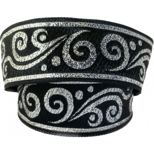 Taśma żakardowa - 35078 - czarno-srebrna – 3,5cm