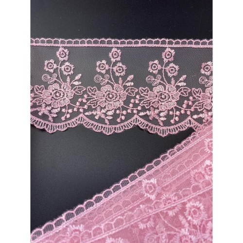 Koronka na tiulu - B0822 - różowa - 9cm