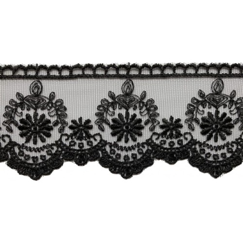 Koronka na tiulu - 3098 - czarna - 7cm