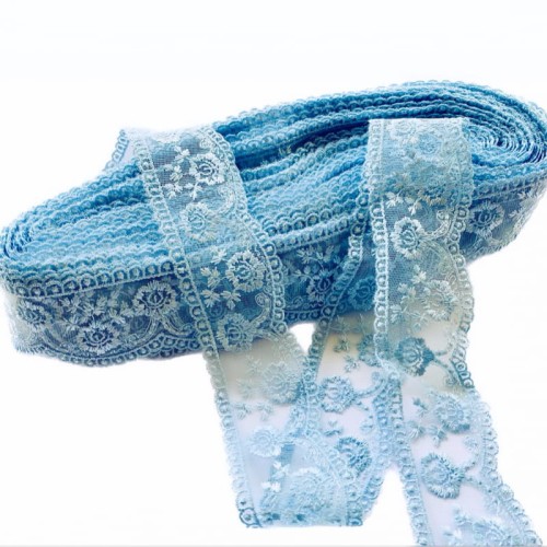 Koronka na tiulu - B0210 - baby blue - 4,5cm