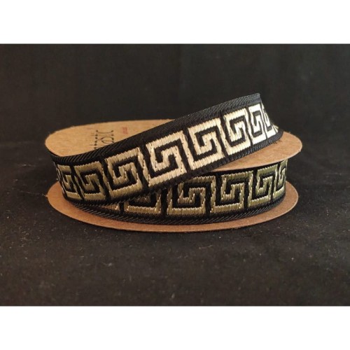 Taśma żakardowa - 16062 – czarno złota - 1,5cm