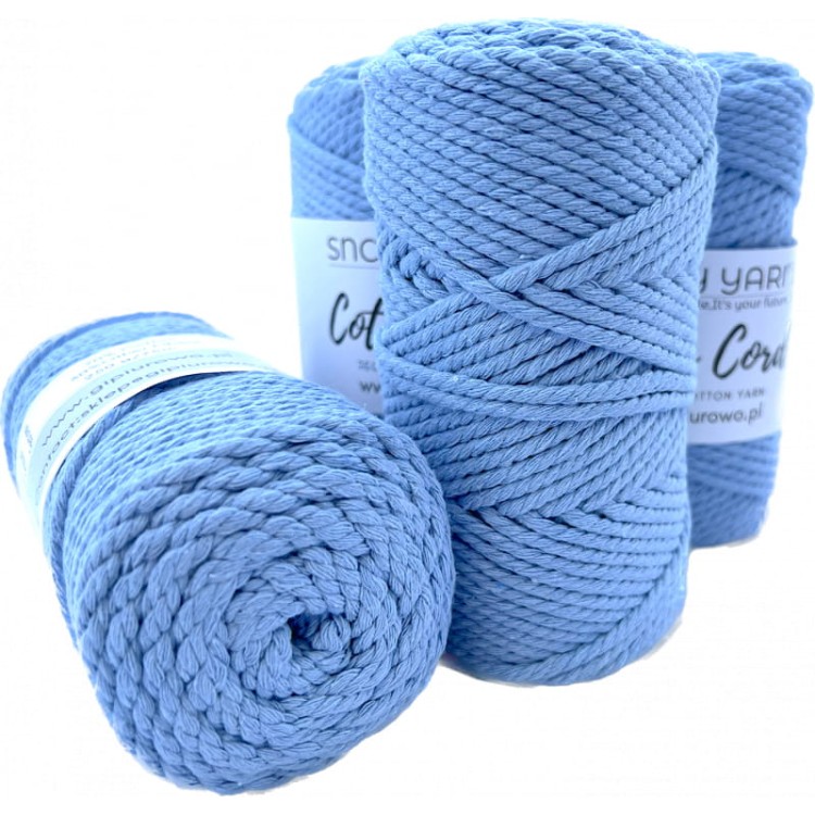 Sznurek bawełniany do makramy 2PLY - Cotton Cord - błękitny 17 - 3mm - 75m