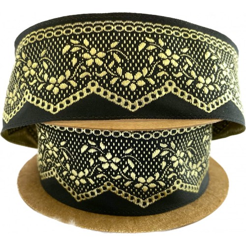 Taśma żakardowa - 35710 - czarno złota - 3,5cm