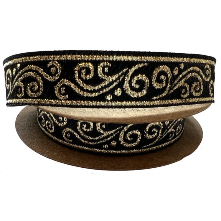 Taśma żakardowa - 16078 - czarno-złota – 1,5cm