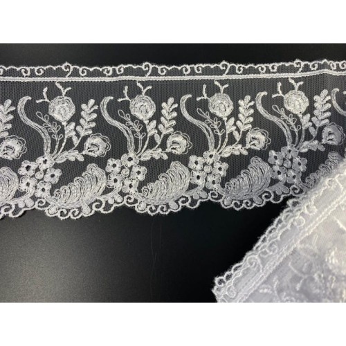 Koronka na tiulu - B0512 - biała - 9cm