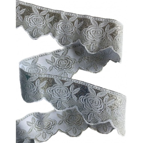 Taśma żakardowa - 50003 – biało srebrna - 5cm