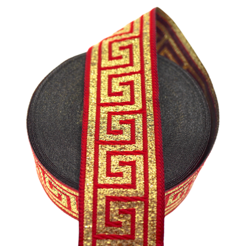 Taśma żakardowa - 35062 - czerwona metalizowana złota - 3,5cm