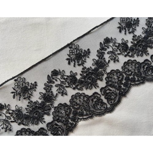 Koronka na tiulu - B0078 - czarna - 13cm