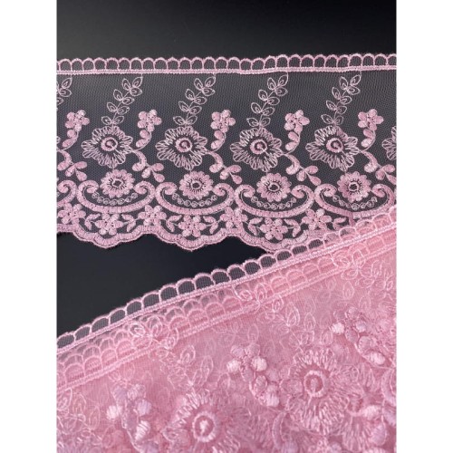 Koronka na tiulu - B0821 - różowa - 13,5cm