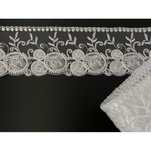 Koronka na tiulu - B0220 - biała - 7cm