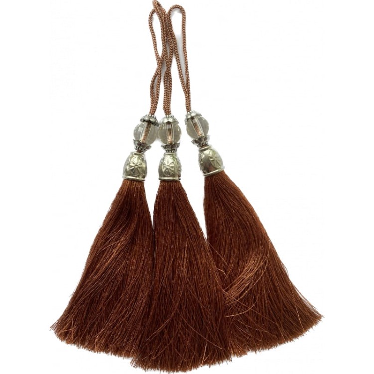 Chwost z koralikiem srebrnym - czekoladowy, 12 cm