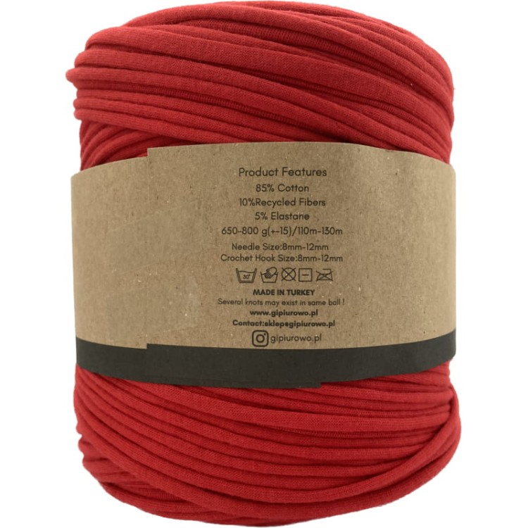 T-Shirt Yarn - przędza makaronowa, włóczka spaghetti - czerwona - 120 m