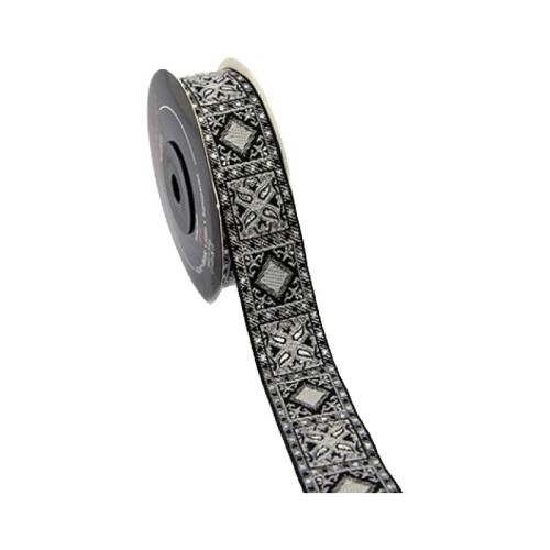 Taśma żakardowa - 25587 v1 czarna ze srebrem - 2,5cm