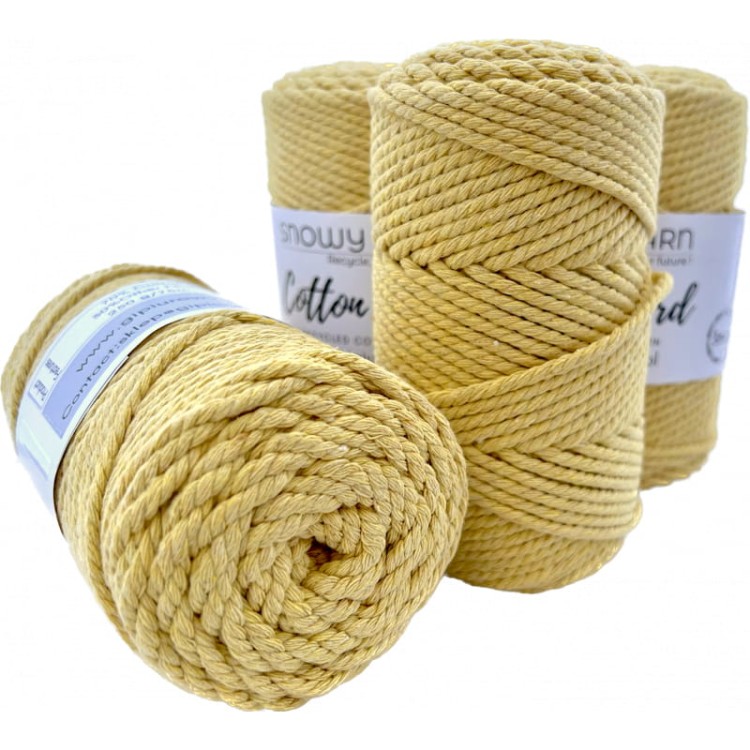 Sznurek bawełniany do makramy 2PLY - Cotton Cord - żółty 07 - 3mm - 75m