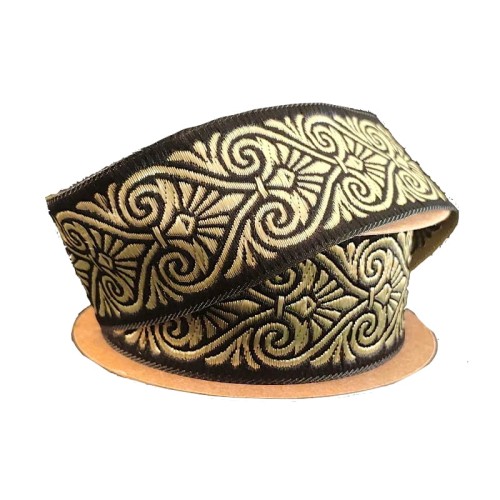 Taśma żakardowa - 35071 – czarno złota - 3,5cm