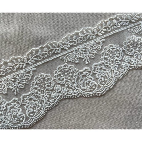 Koronka na tiulu - B0078a - kremowa - 9cm