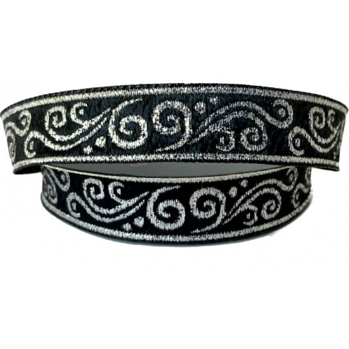 Taśma żakardowa, taśma ozdobna - 16078 - czarno srebrna – 1,5cm